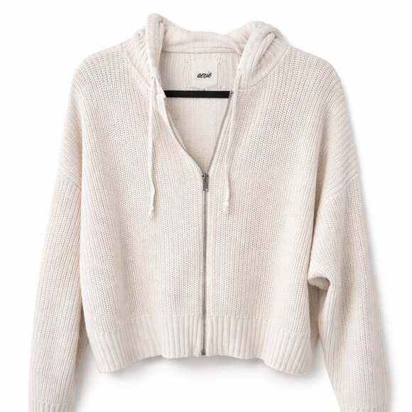 aerie Tops - Aerie Womens Cropped Knit Zip up Hoodie - Ivory - Large Retail $69